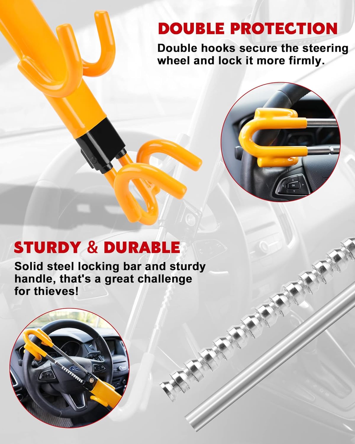 RoyaleGlow Car Steering Wheel Lock - High Visibility Security