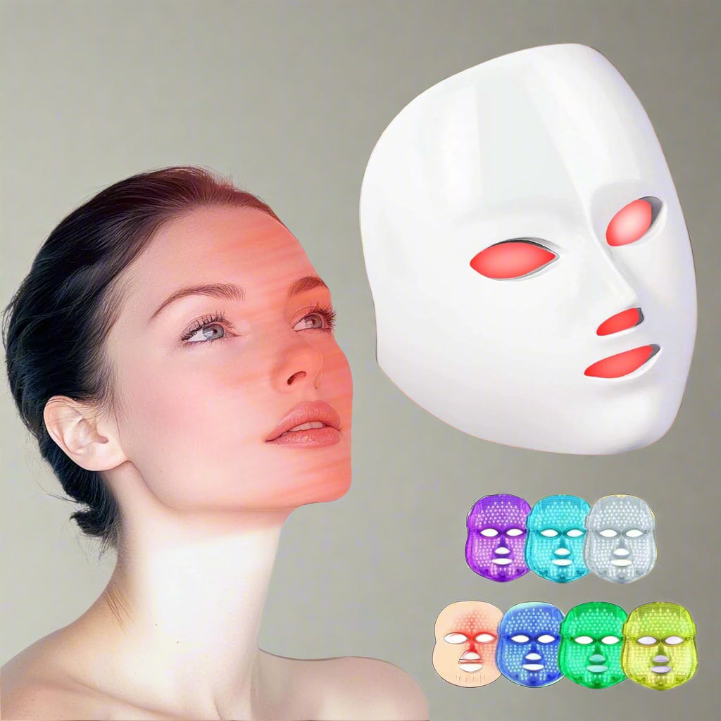 Red Light Mask With 7-Color LED Therapy 150 LED Beads Adjustable Intensity Remote Control Eye Protection Pads VPS Material Full Face Coverage For Anti-Aging Acne And Skin Rejuvenation 15-Minute Sessions