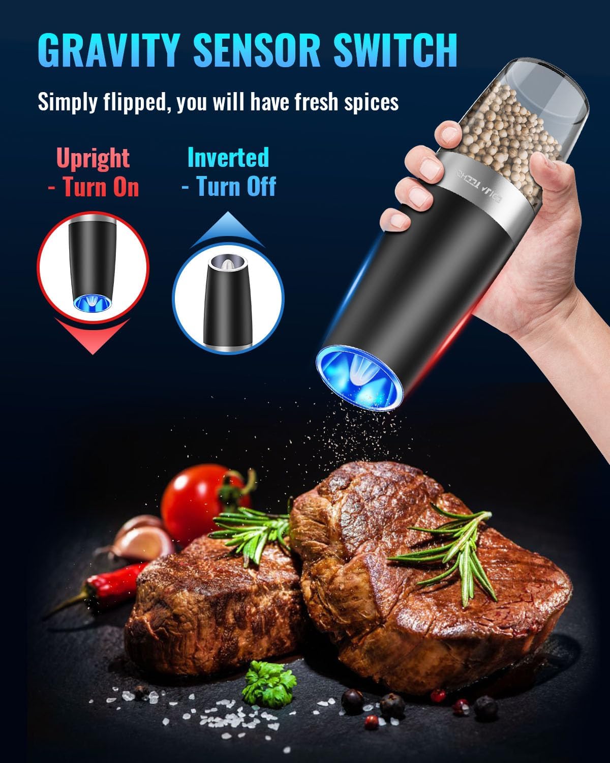 RoyaleGlow Electric Salt And Pepper Grinder One-Hand Use