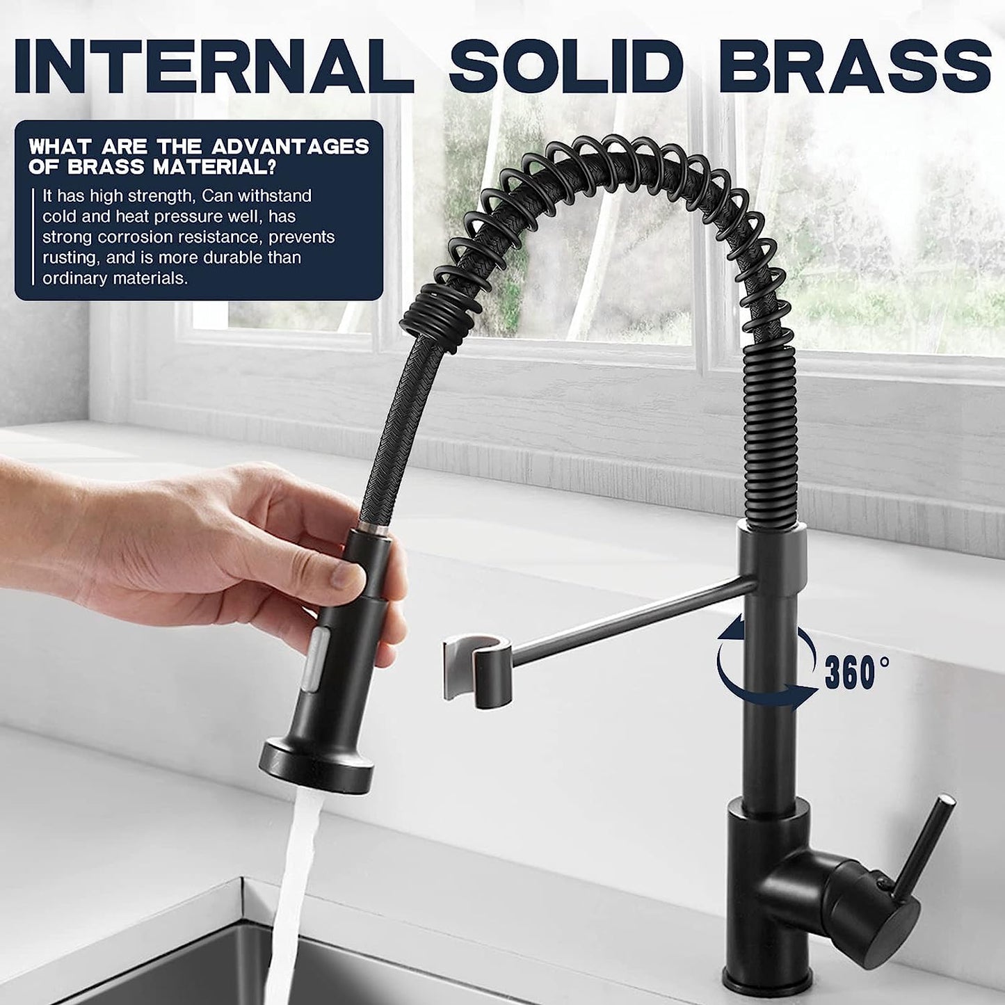 Luxora Single-Hole Spring Kitchen Faucet With Pull-Down Sprayer