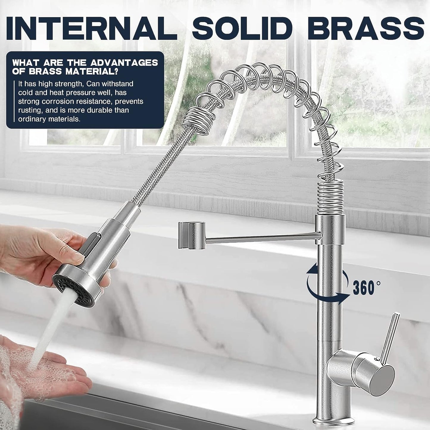 Luxora Single-Hole Spring Kitchen Faucet With Pull-Down Sprayer