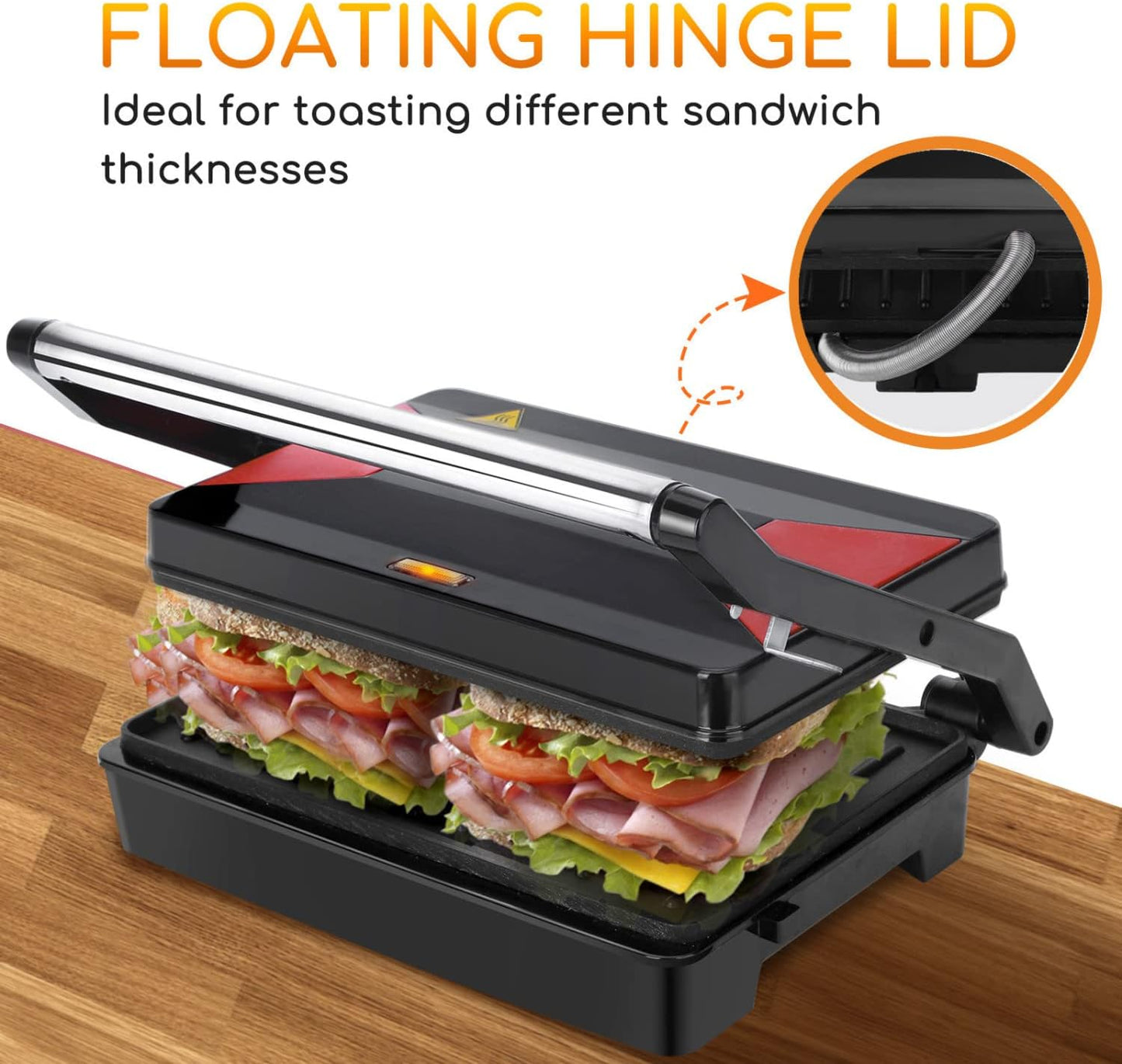 RoyaleGlow Panini Press Sandwich Maker With Non-Stick Plates