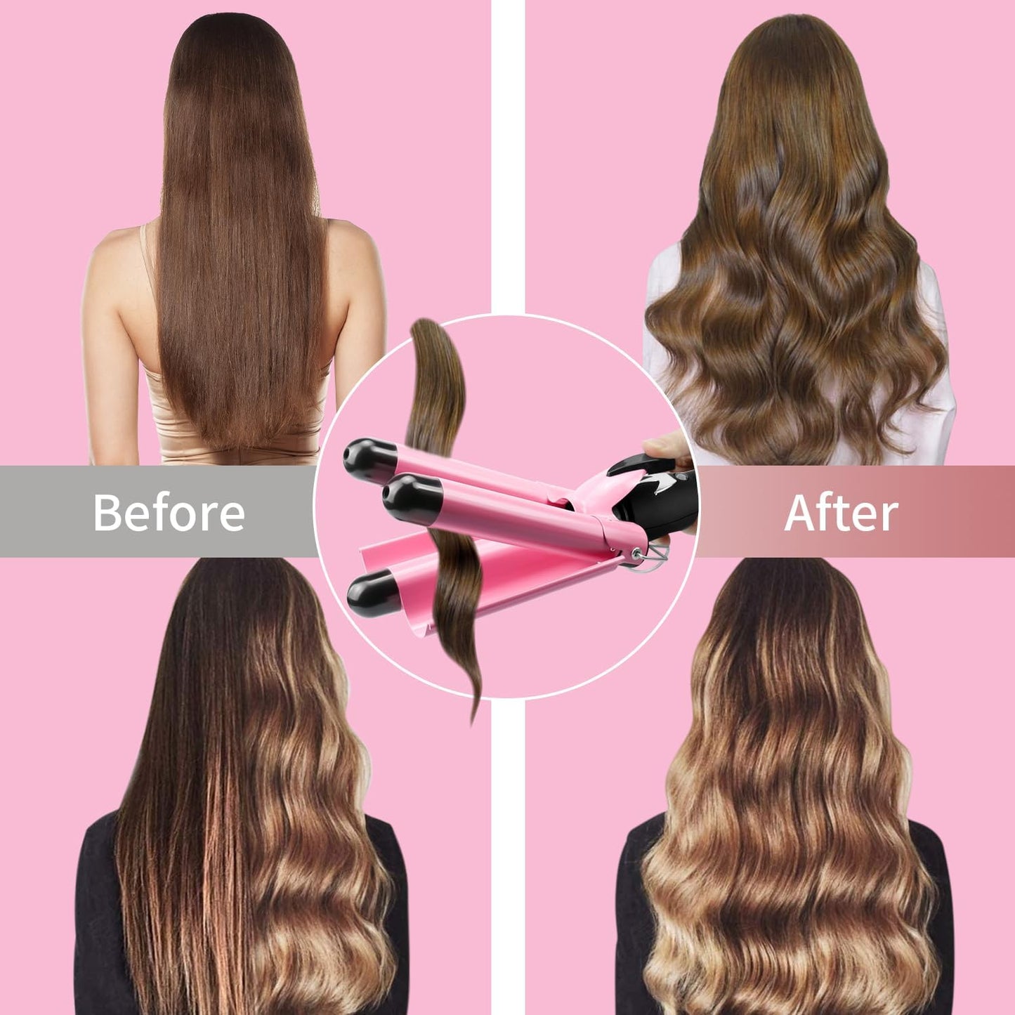 RoyaleGlow 3 Barrel Curling Iron Hair Waver for Effortless Curls