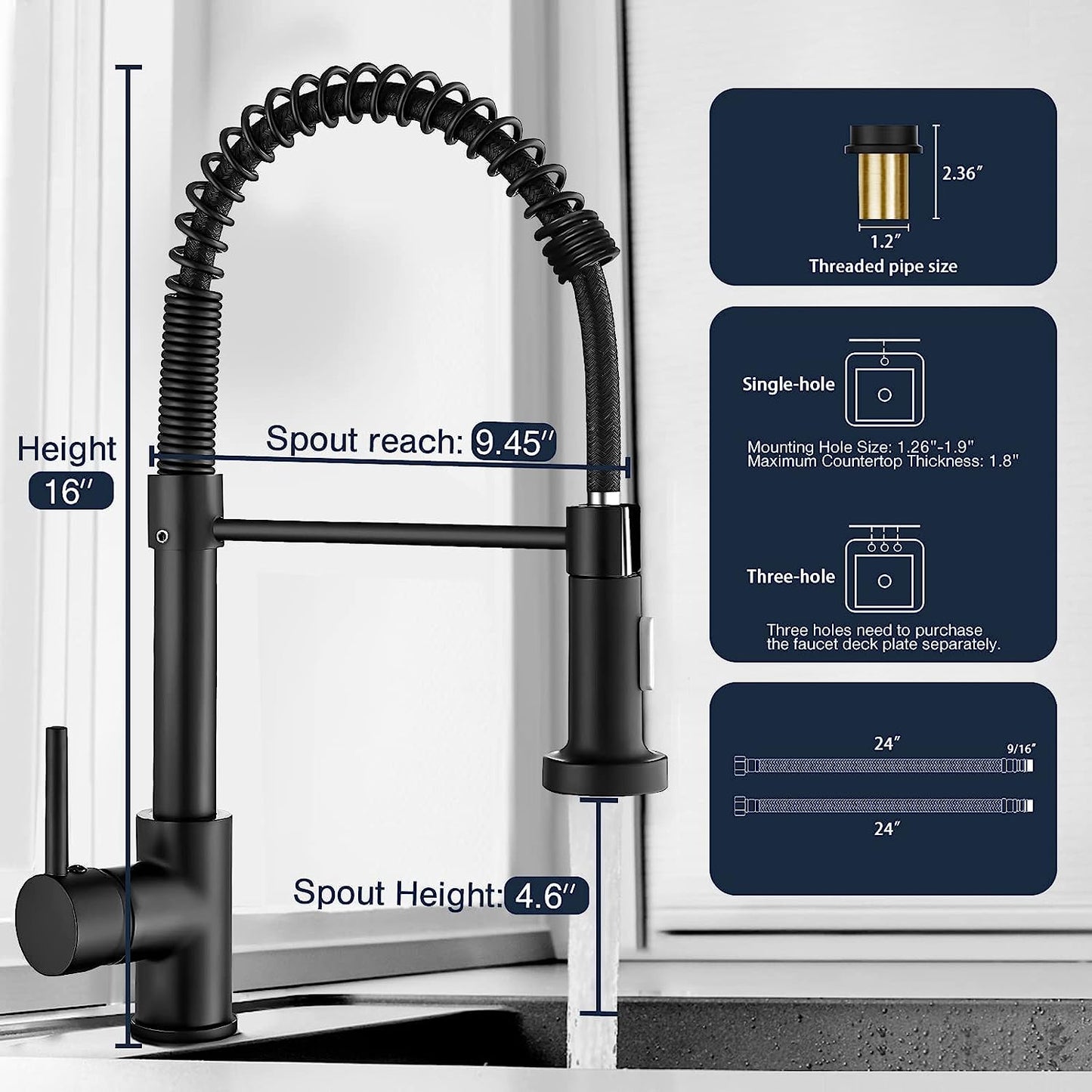 Luxora Single-Hole Spring Kitchen Faucet With Pull-Down Sprayer