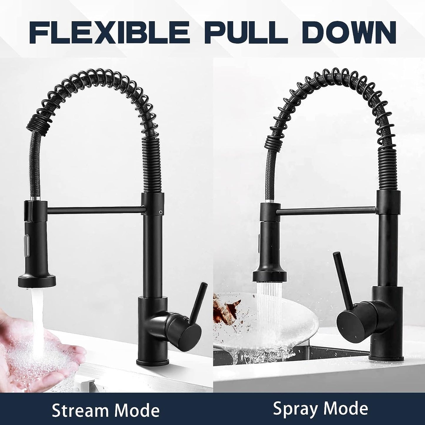 Luxora Single-Hole Spring Kitchen Faucet With Pull-Down Sprayer