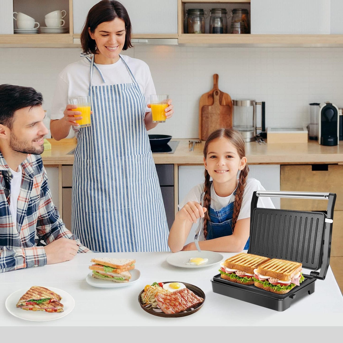 RoyaleGlow Panini Press Sandwich Maker With Non-Stick Plates