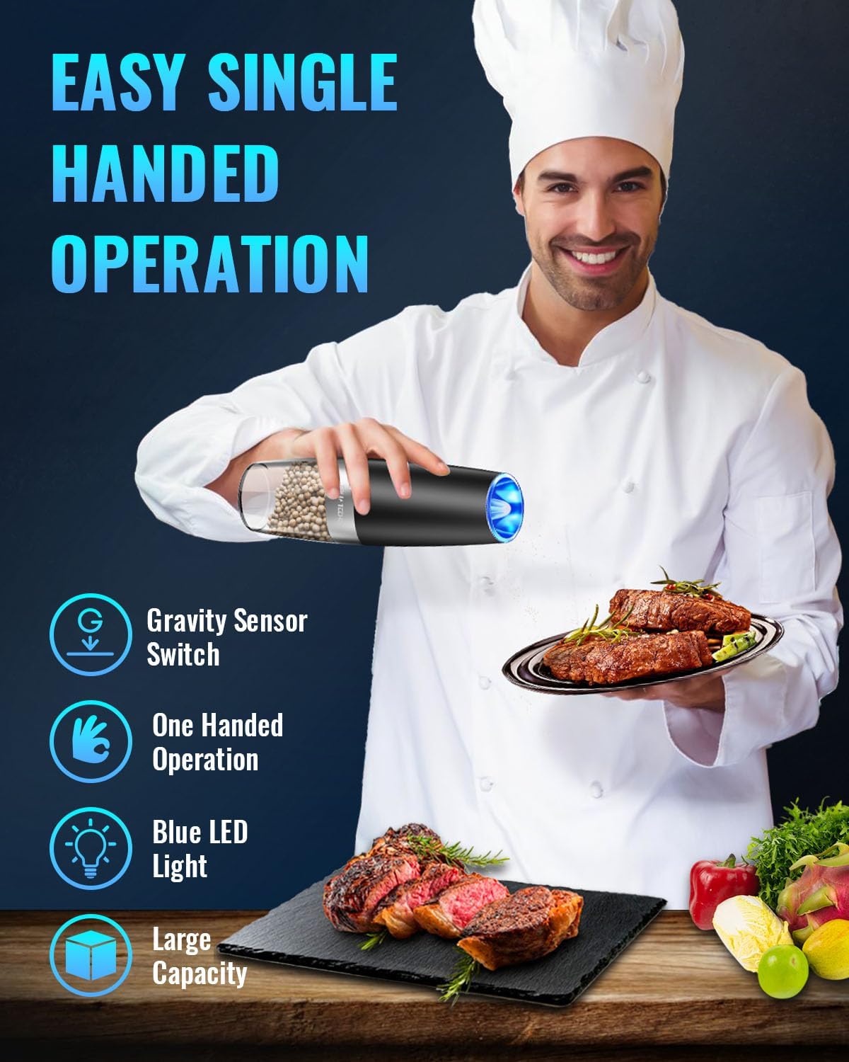 RoyaleGlow Electric Salt And Pepper Grinder One-Hand Use