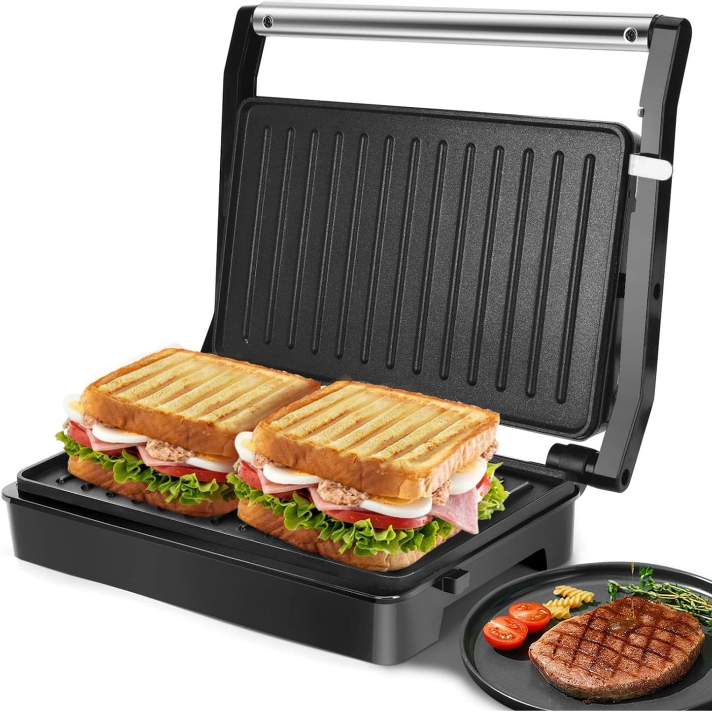 RoyaleGlow Panini Press Sandwich Maker With Non-Stick Plates