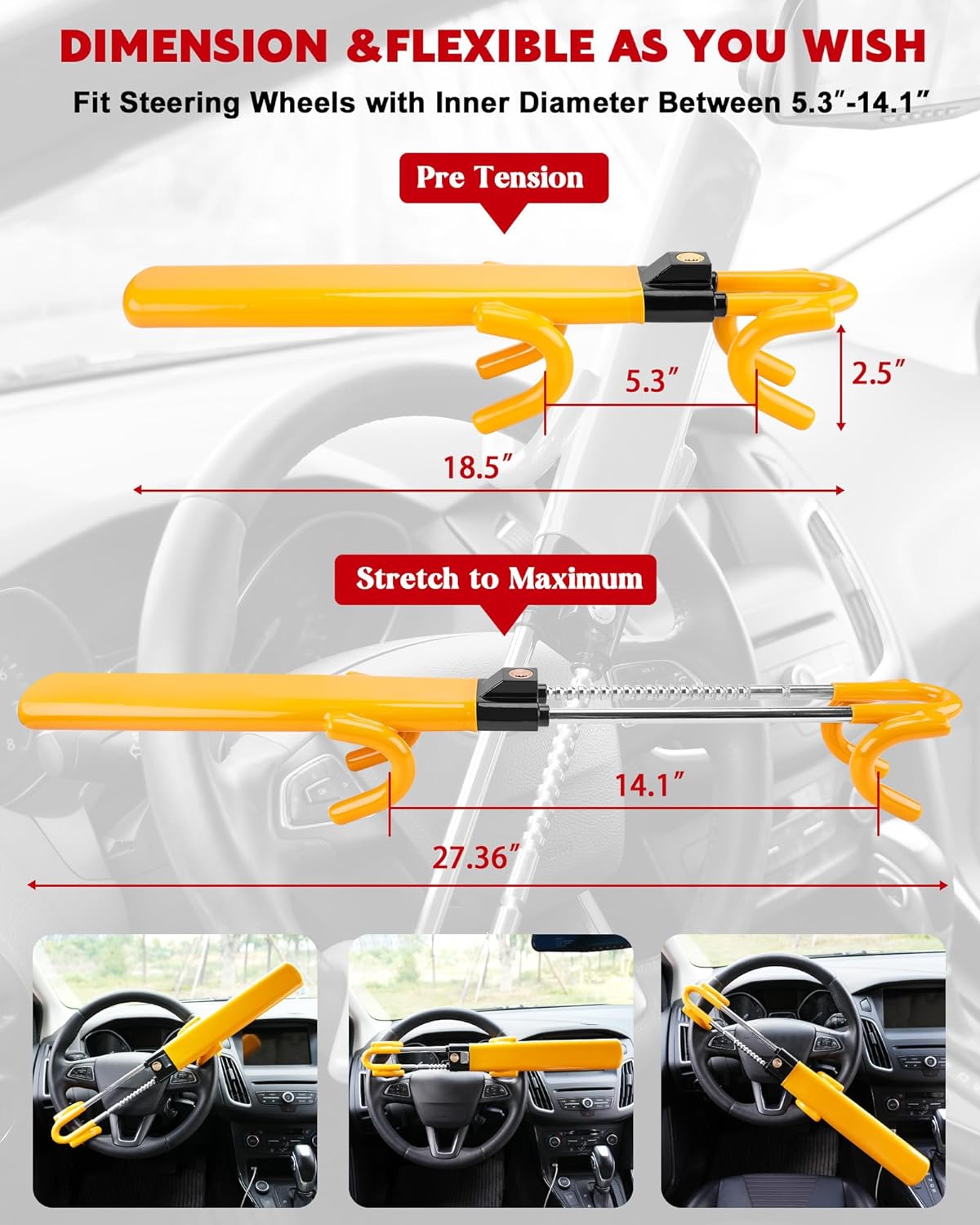 RoyaleGlow Car Steering Wheel Lock - High Visibility Security