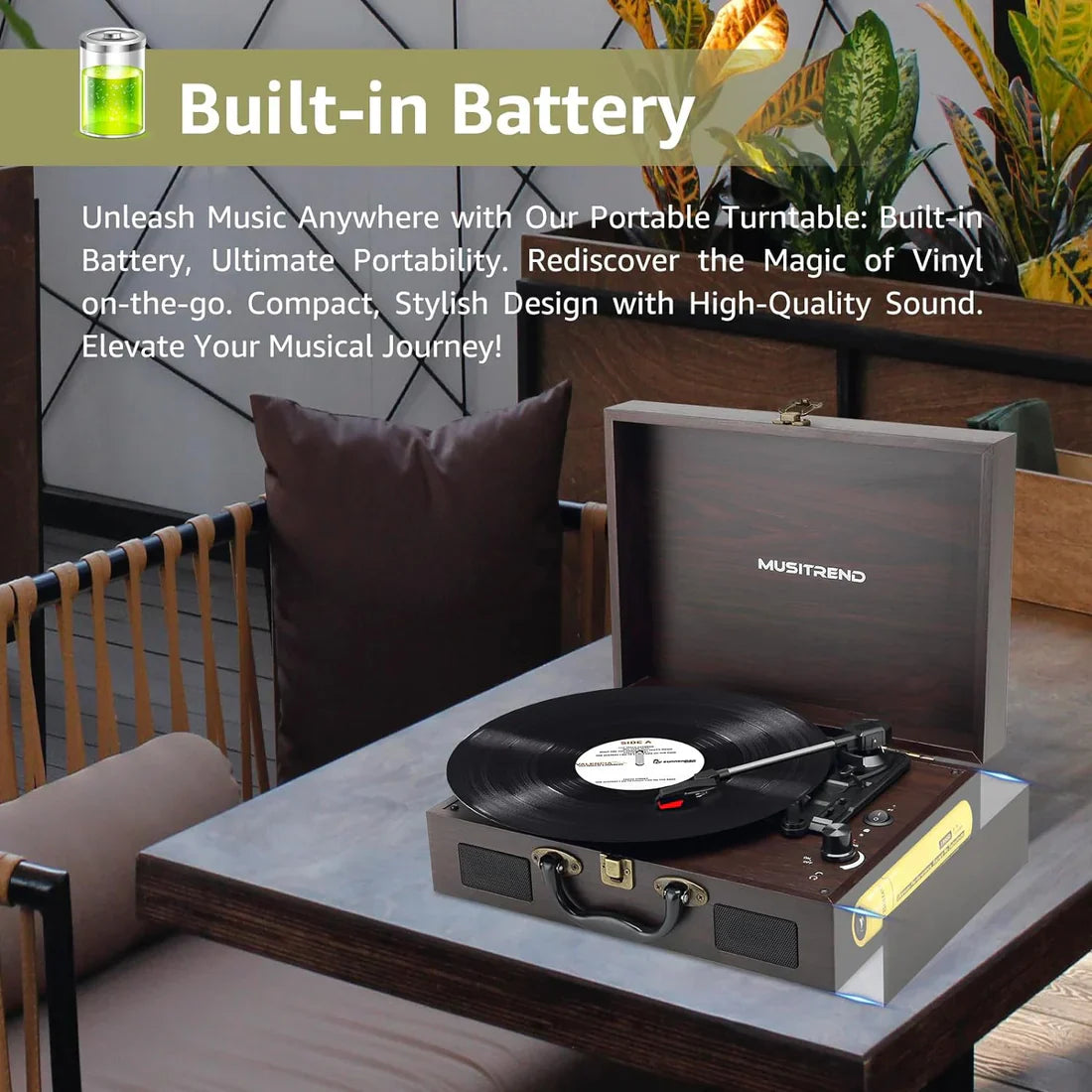 RoyaleGlow Vintage Suitcase-Style Vinyl Turntable Record Player