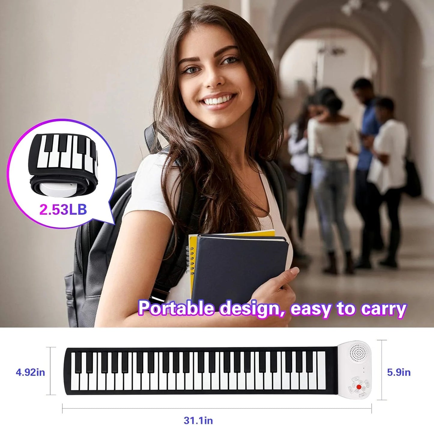 Luxora Portable Piano Keyboard Roll Up with 49 Keys