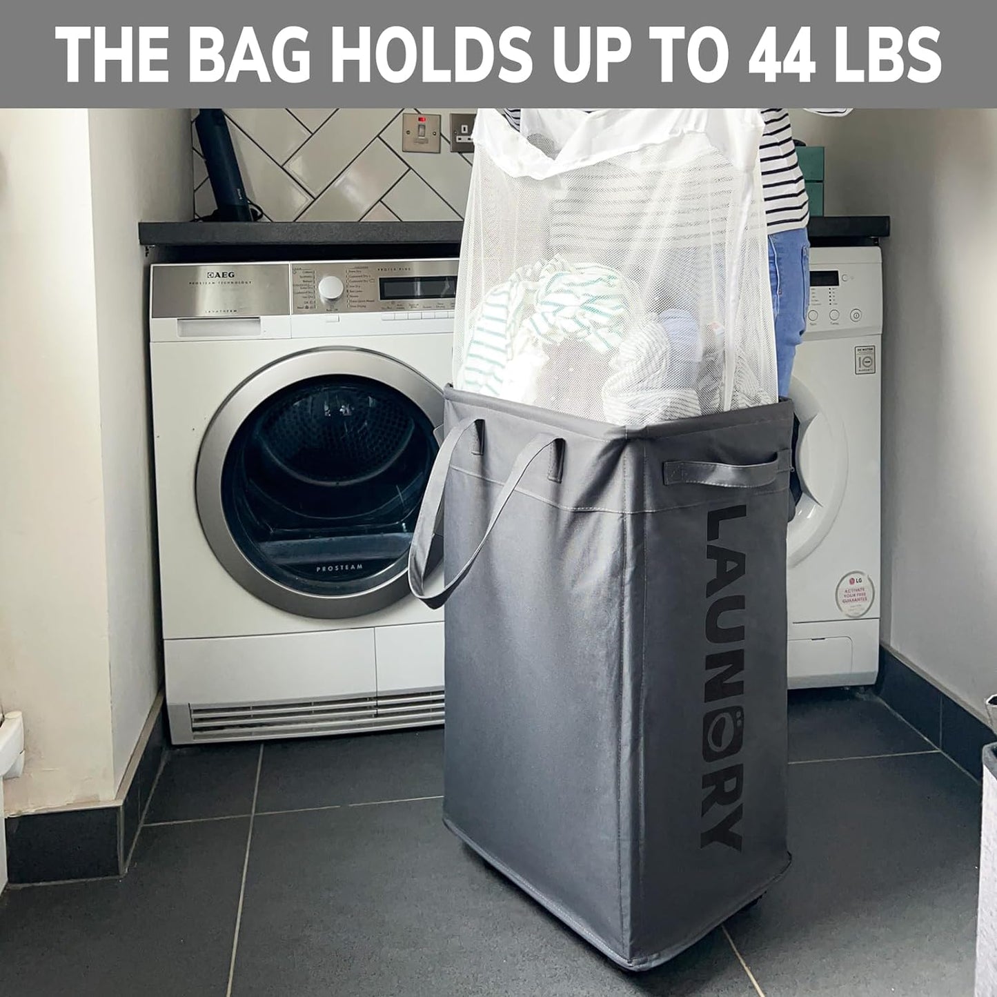 RoyaleGlow 75L Collapsible Large Laundry Basket with Wheels
