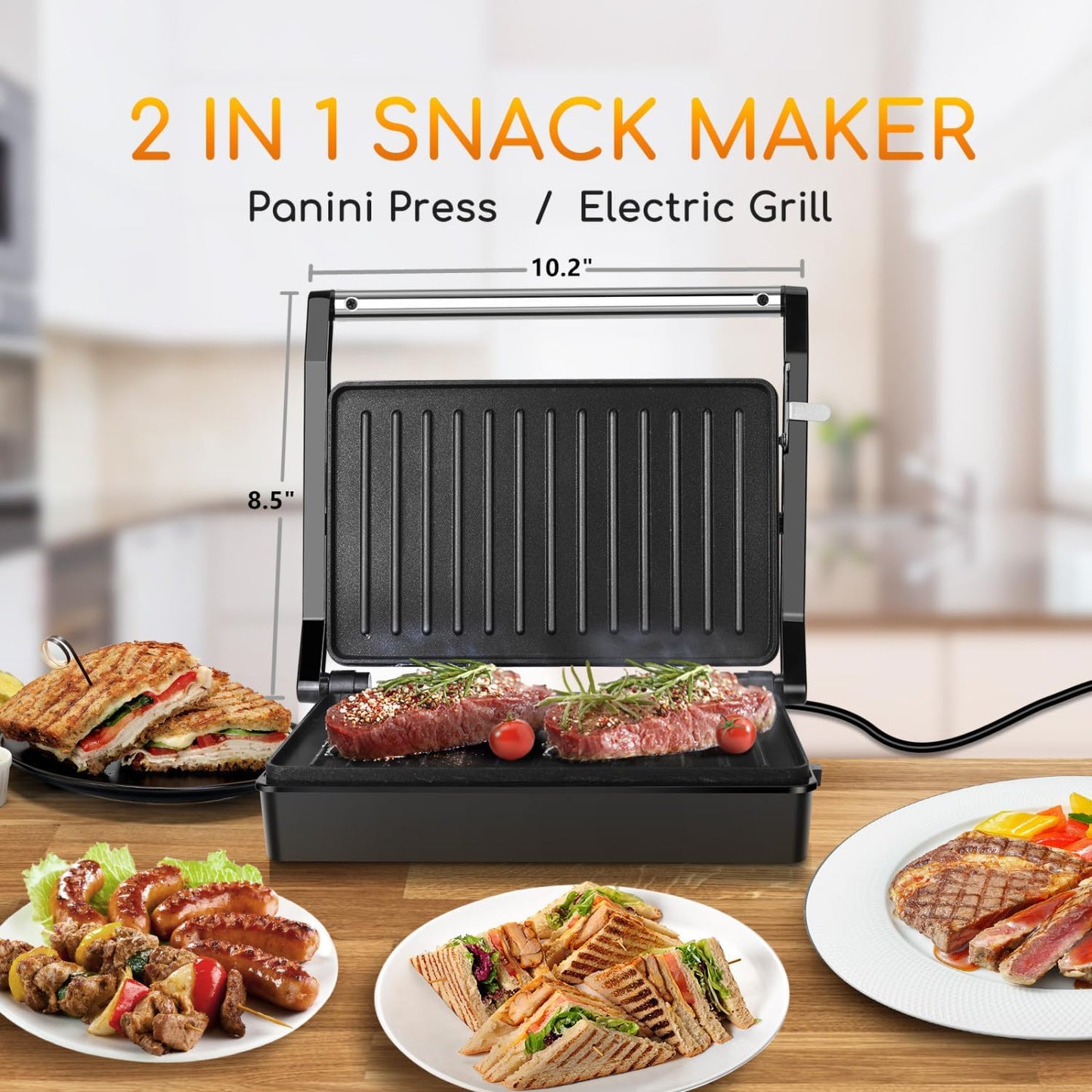 RoyaleGlow Panini Press Sandwich Maker With Non-Stick Plates