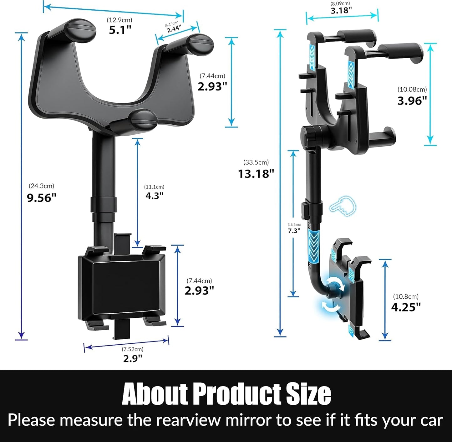 Royaleva Rearview Mirror Phone Holder with 360-Degree Rotation
