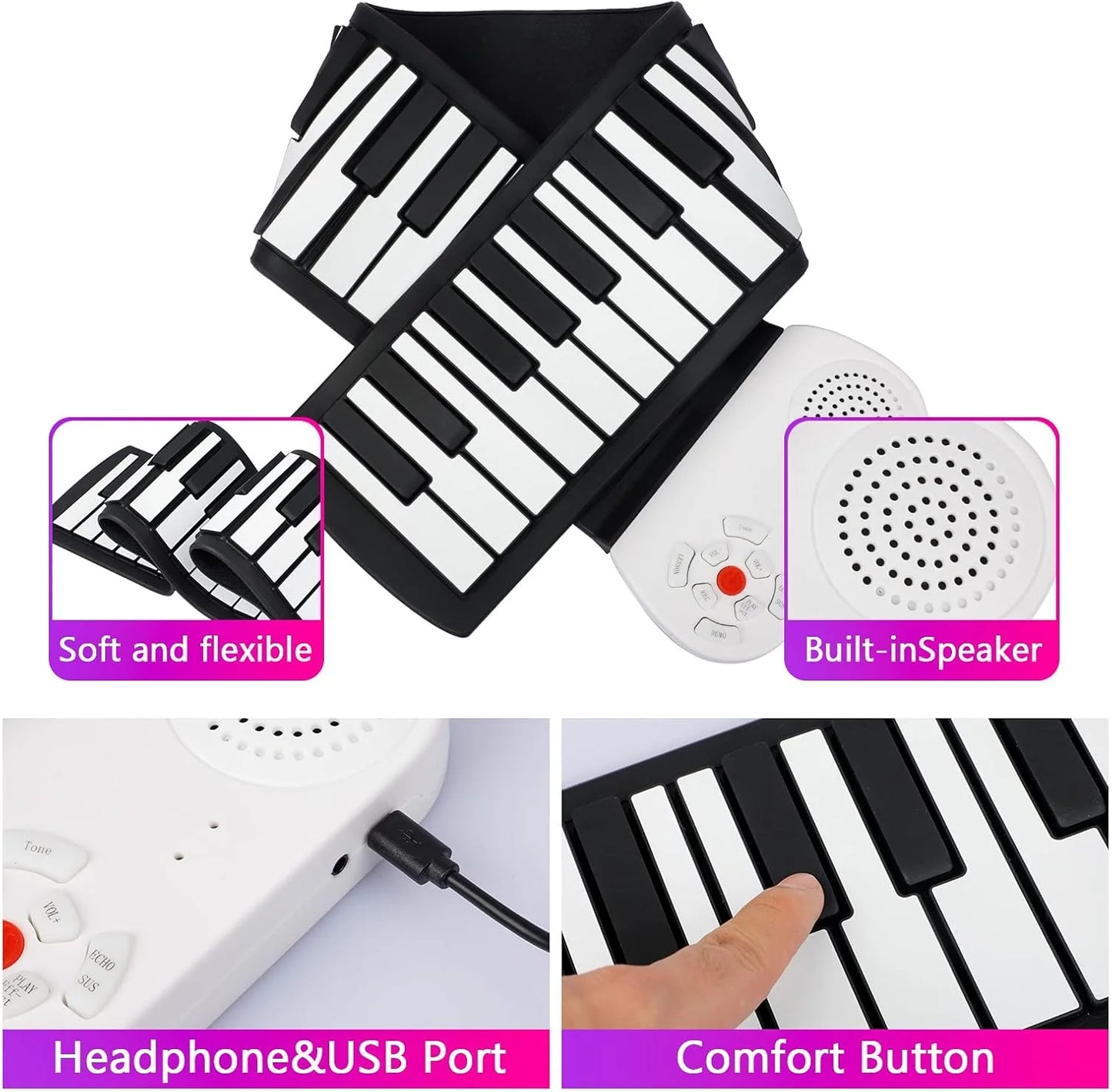 Luxora Portable Piano Keyboard Roll Up with 49 Keys
