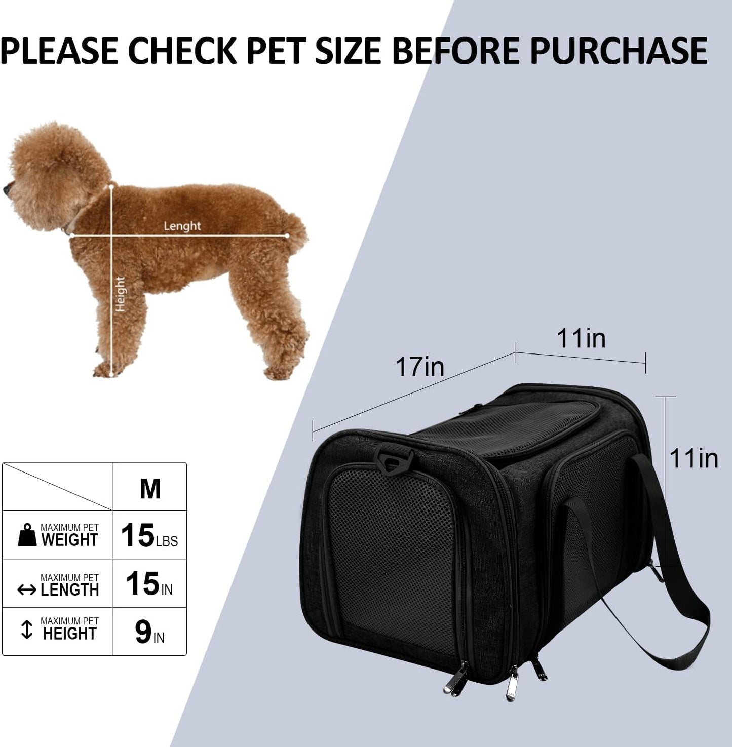 RoyaleGlow Dog Bag Carrier For Small Medium Cats Dogs Puppies Up To 15 Lbs