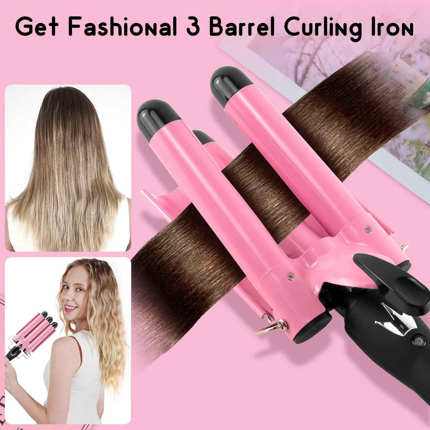 RoyaleGlow 3 Barrel Curling Iron Hair Waver for Effortless Curls