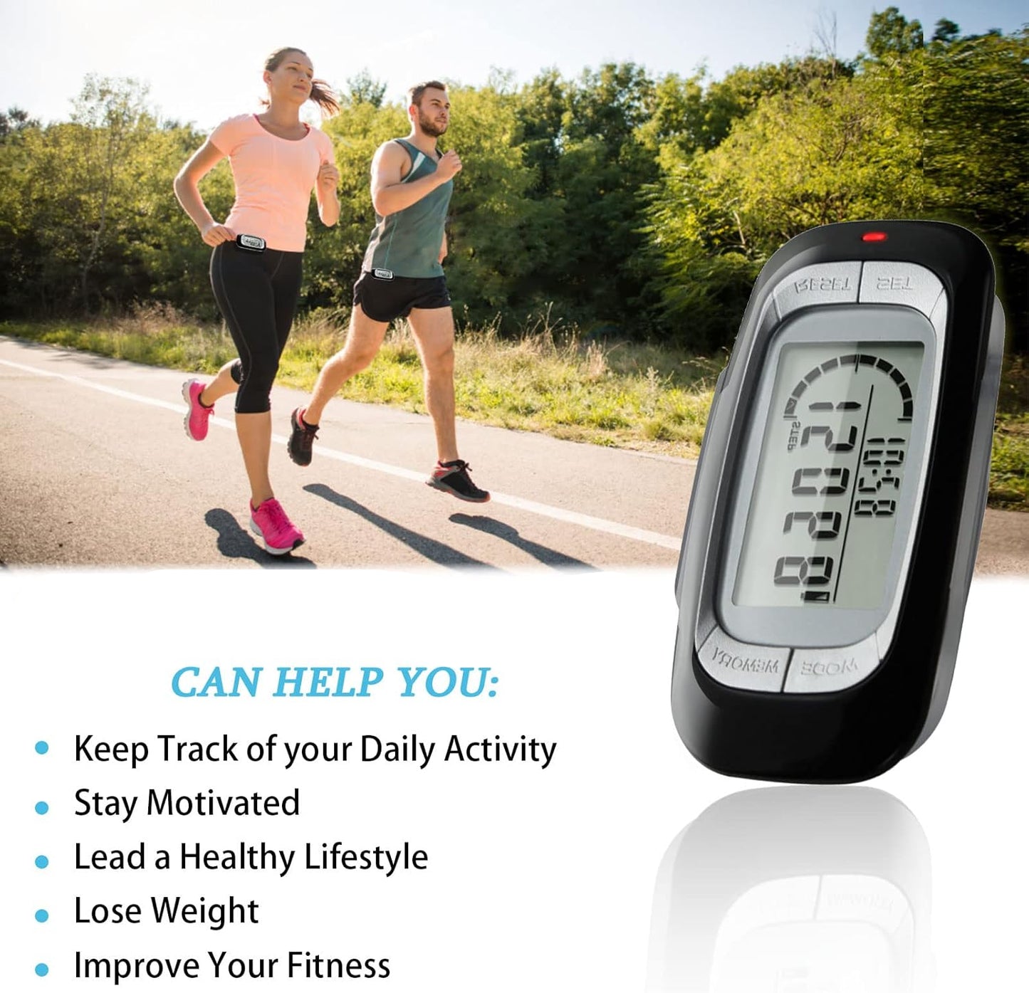 Luxora Walking 3D Pedometer with Clip and Strap Plus 30 Days Memory Accurate Step Counter