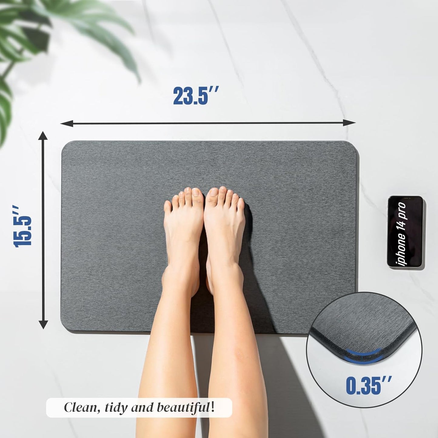 RoyaleGlow Natural Stone Bath Mat Fast Drying Non-Slip