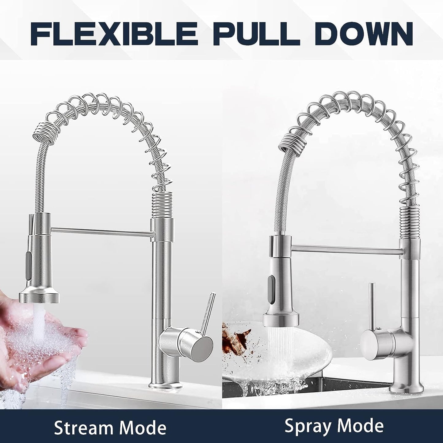 Luxora Single-Hole Spring Kitchen Faucet With Pull-Down Sprayer