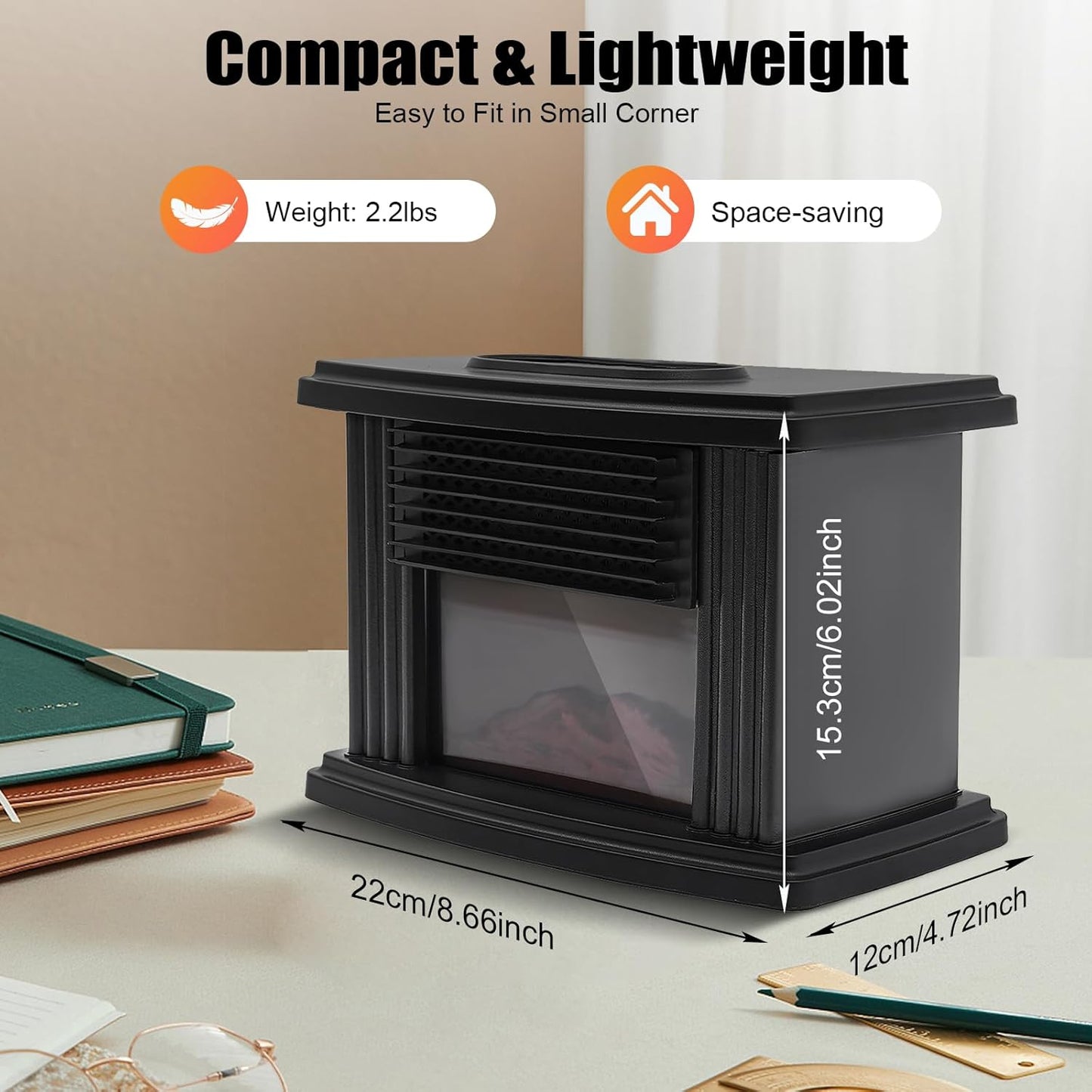 LuxRoyale Fireplace Space Heater – Portable Freestanding 3D Flame Electric Stove for Indoor Use