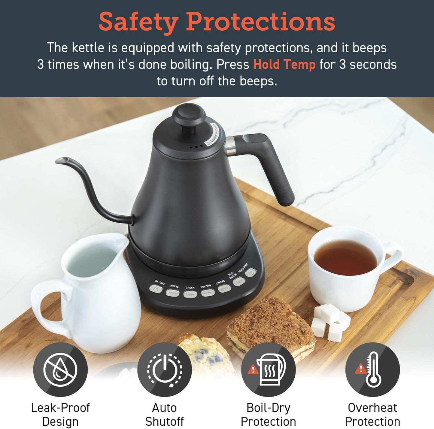 RoyaleGlow Electric Gooseneck Kettle with Temperature Control