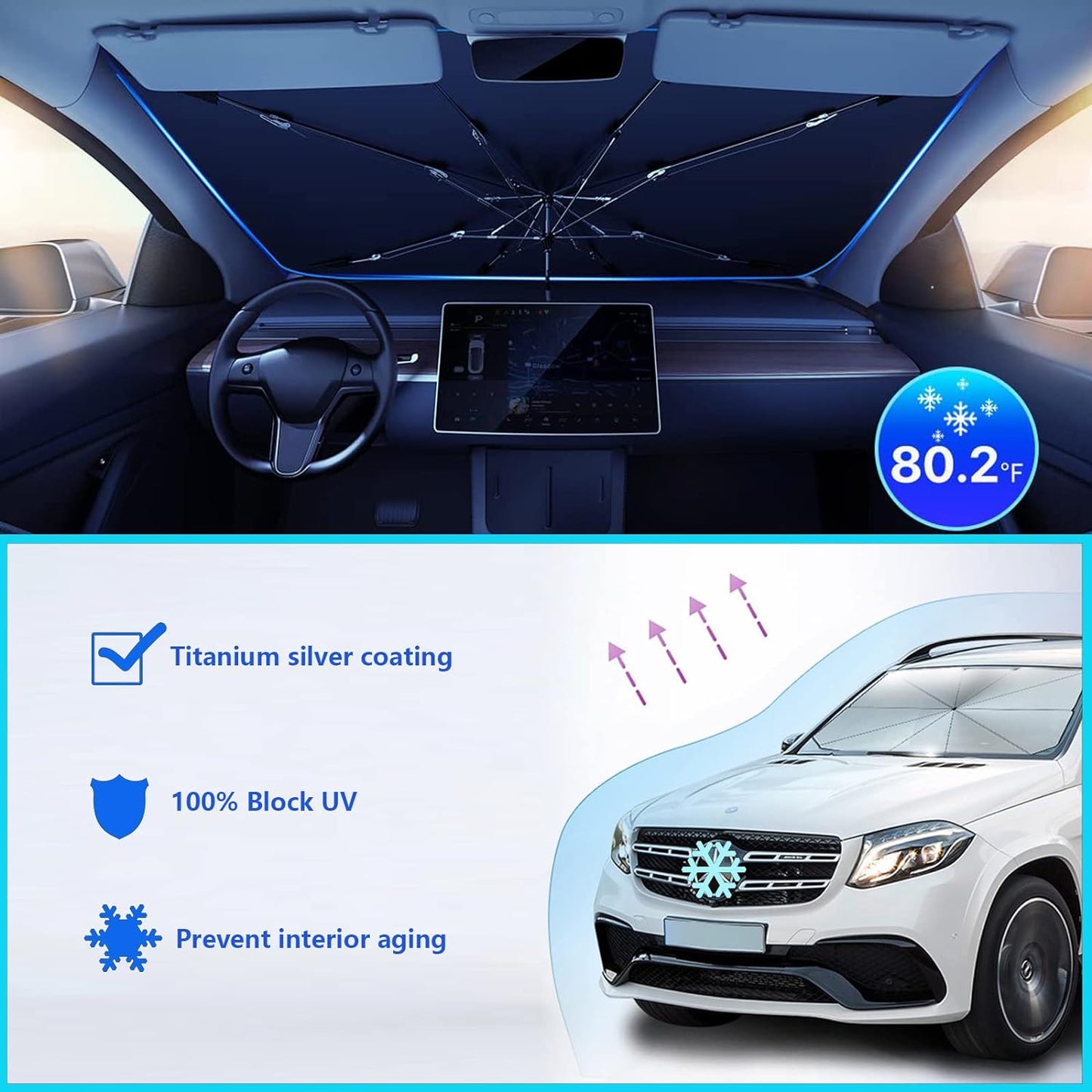 Royaleva Car Windshield Sun Shade for UV Protection