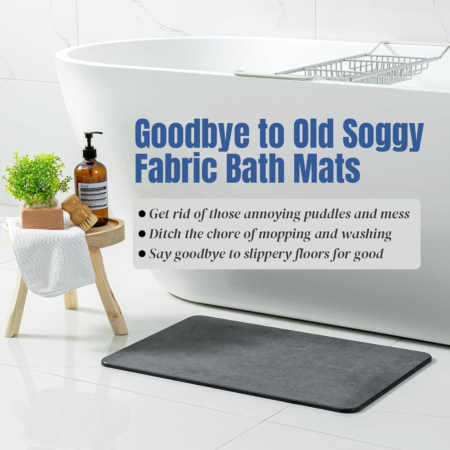 RoyaleGlow Natural Stone Bath Mat Fast Drying Non-Slip