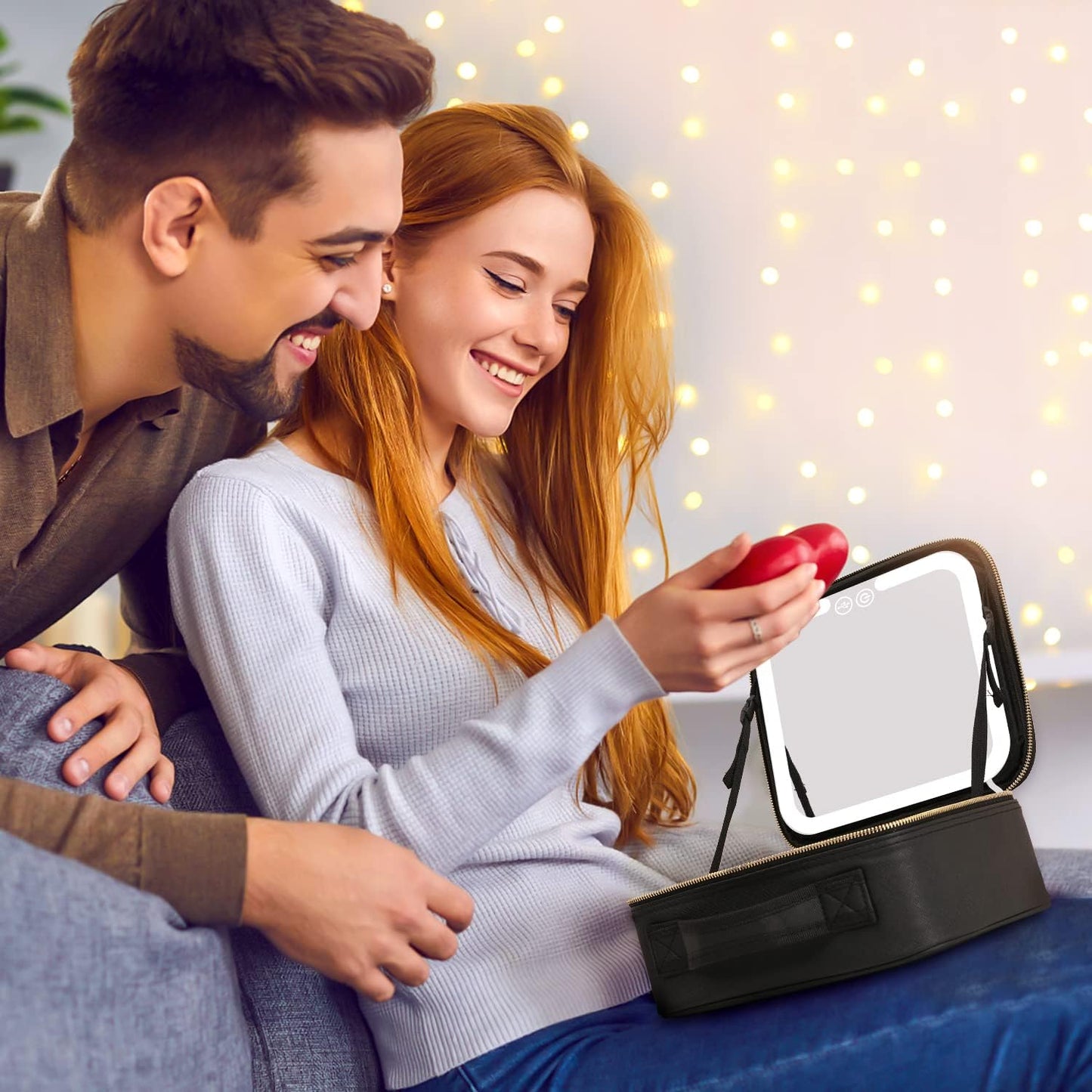 RoyaleGlow Makeup Bag with Mirror and Lights for Travel