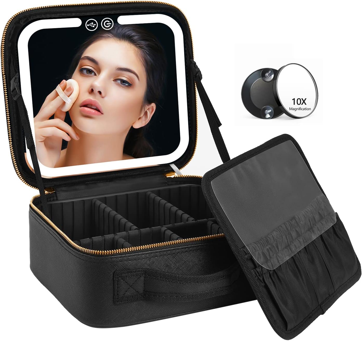 RoyaleGlow Makeup Bag with Mirror and Lights for Travel