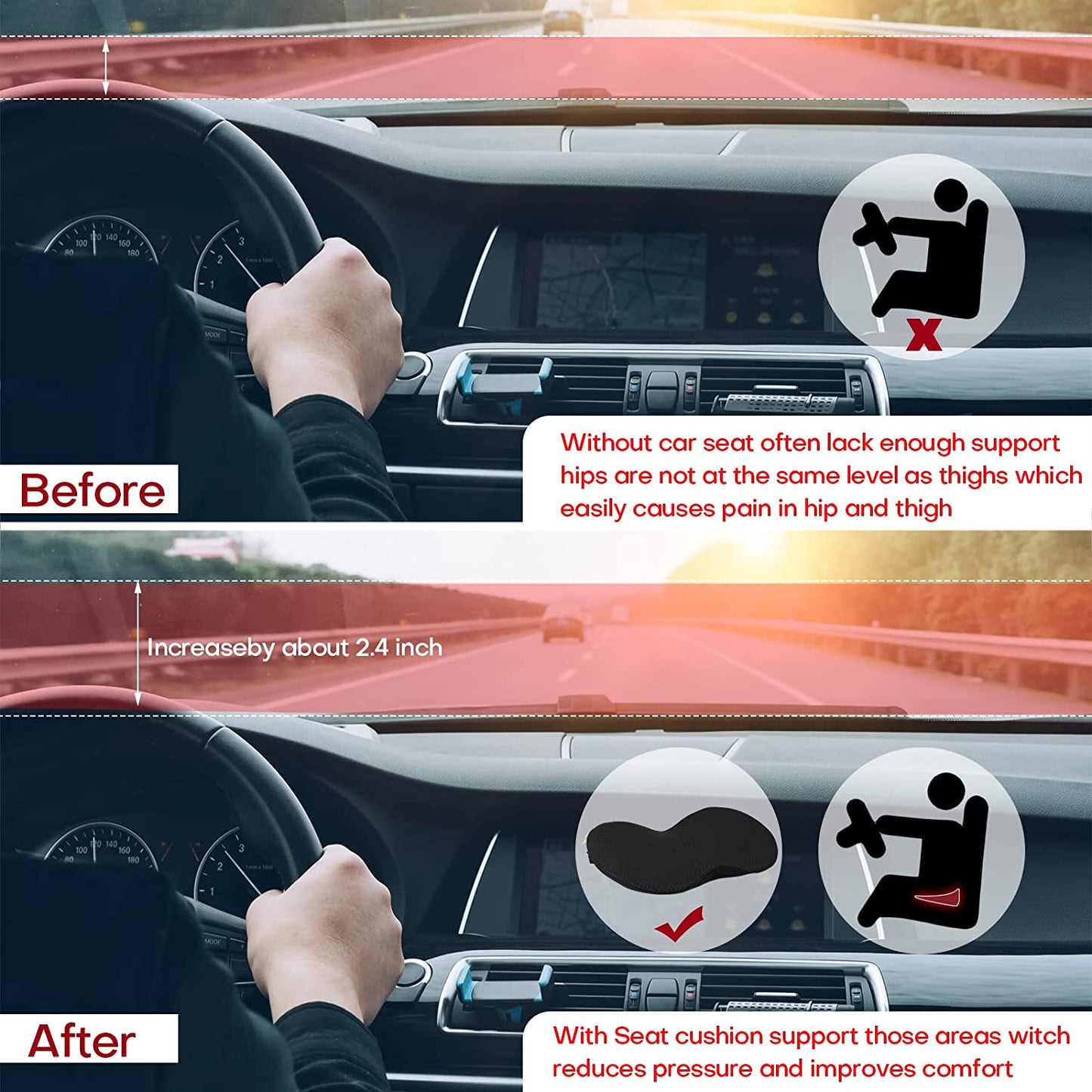 Luxora Car Seat Cushion for Shorter Drivers - Comfort Support