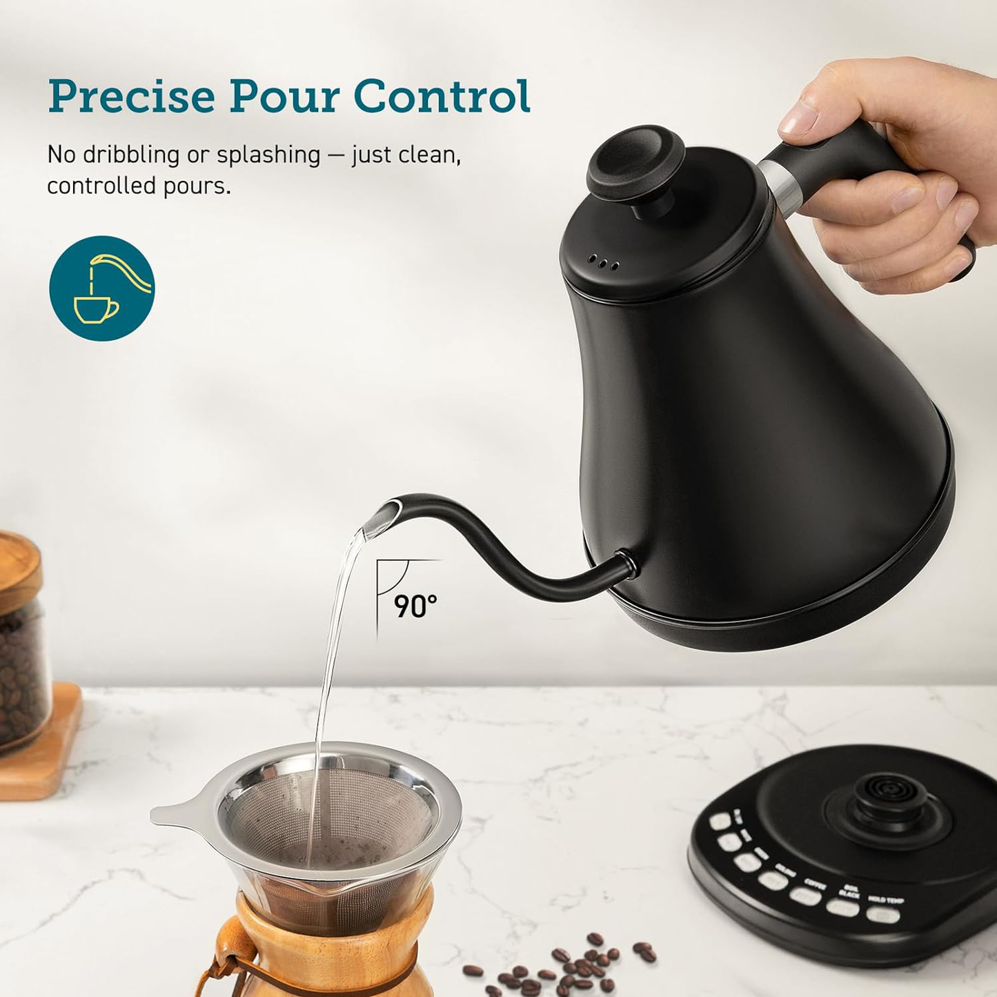 RoyaleGlow Electric Gooseneck Kettle with Temperature Control