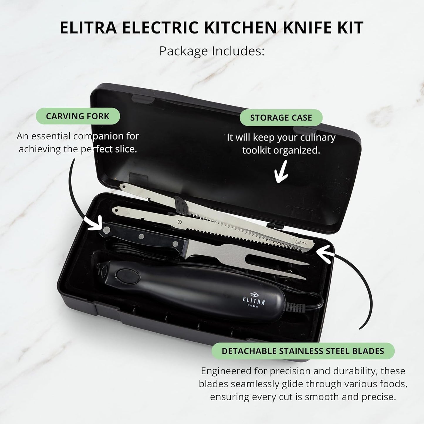 RoyaleGlow Electric Knife with Ergonomic Grip and Fork