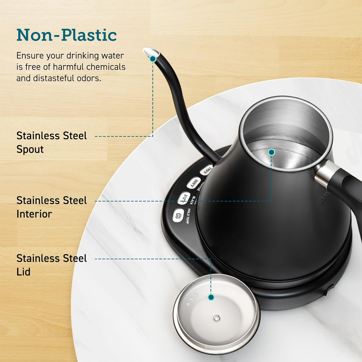 RoyaleGlow Electric Gooseneck Kettle with Temperature Control
