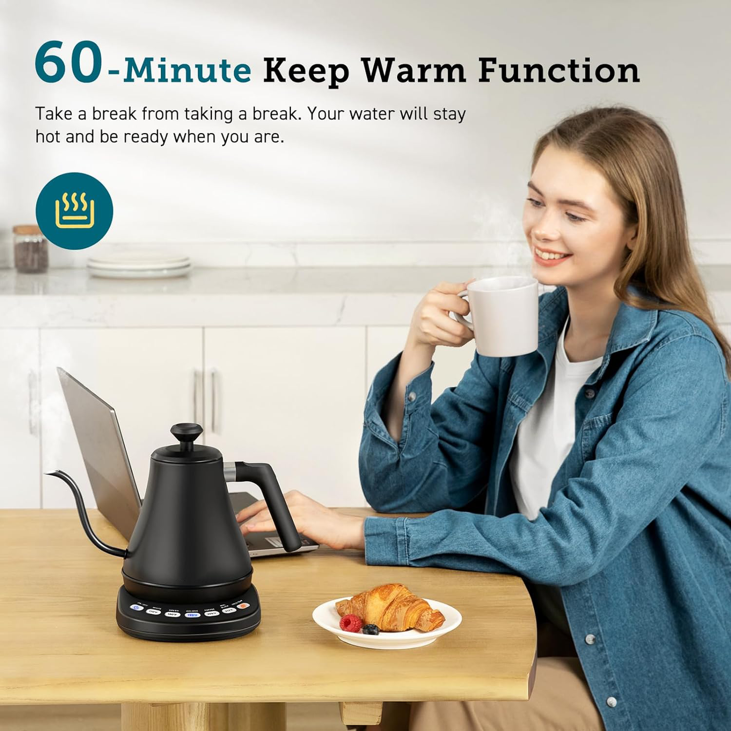 RoyaleGlow Electric Gooseneck Kettle with Temperature Control