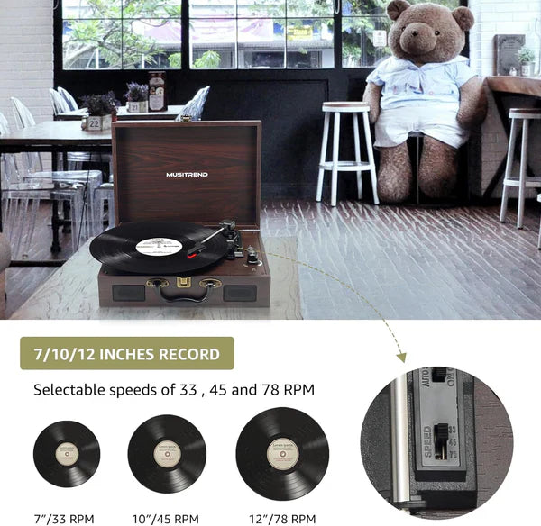 RoyaleGlow Vintage Suitcase-Style Vinyl Turntable Record Player