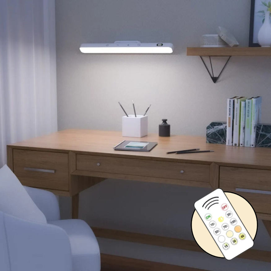 Portable LED Desk Light Bar - Magnetic, Remote Dimmable with 3 Color Modes - White