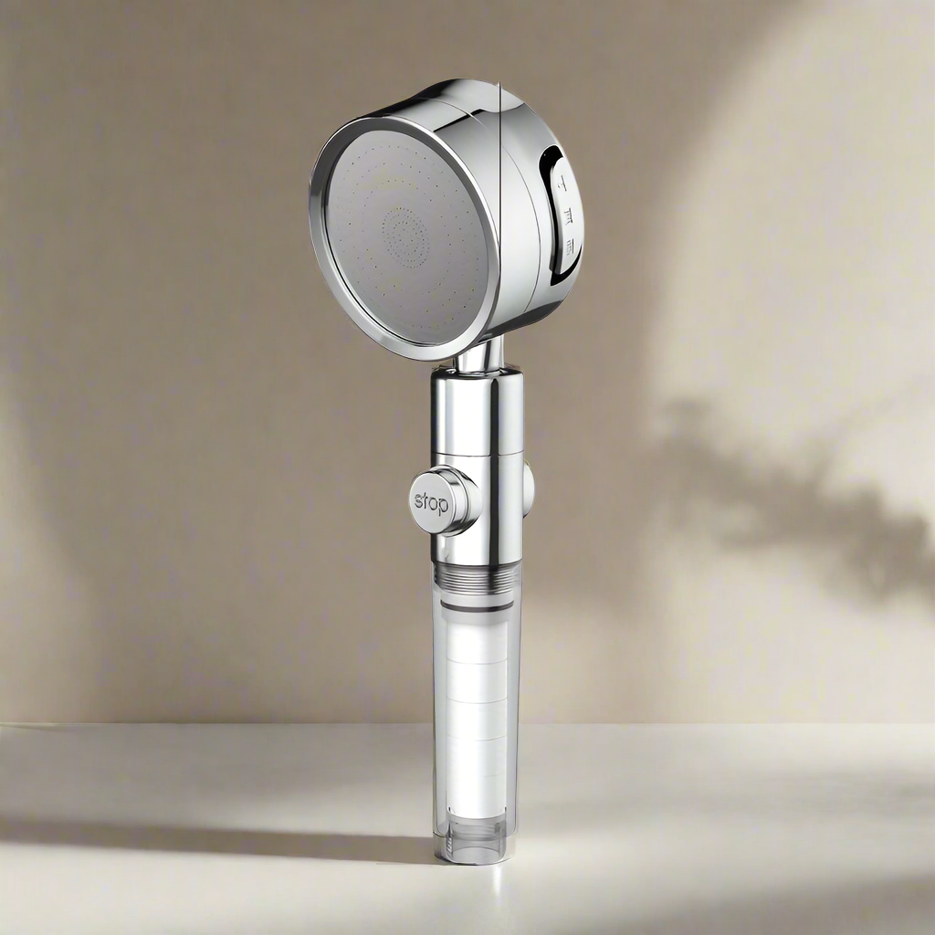 A Pressurized Shower Head with Three Adjustable Settings, Designed for Strong Water Pressure for Home Bathing, Featuring an Adjustable Angle Shower Head, Suitable for Bathroom Accessories.
