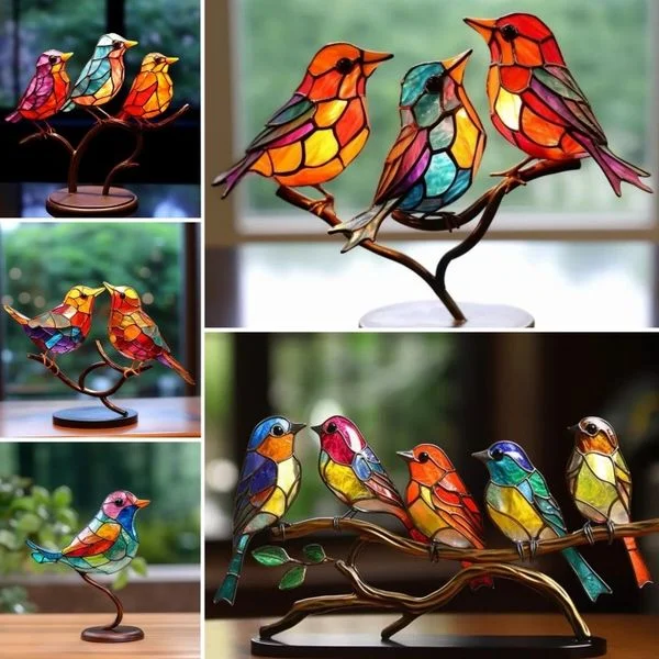 Luxora Colorful Birds on Branch Desktop Ornaments Decor