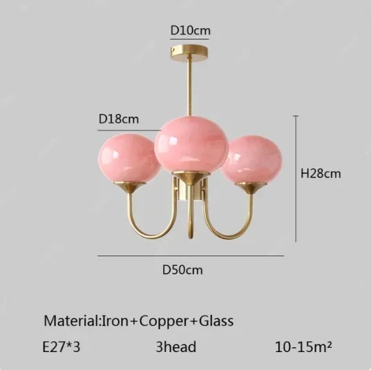 RoyaleGlow Modern Orb Chandelier with Pink Glass Shades & Gold Metal Frame