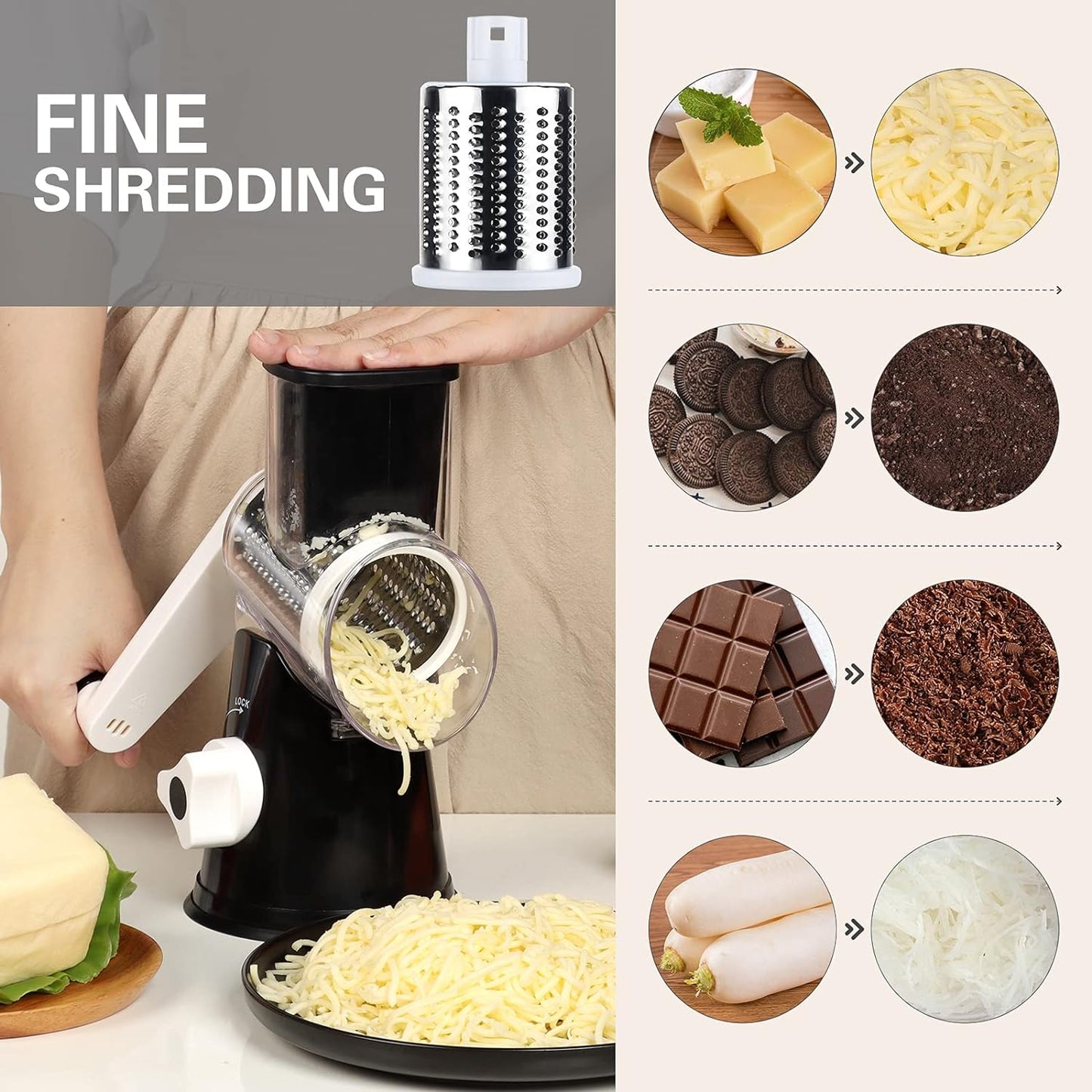 Luxora Rotary Cheese Vegetable Manual Grater for Fast Meal Prep