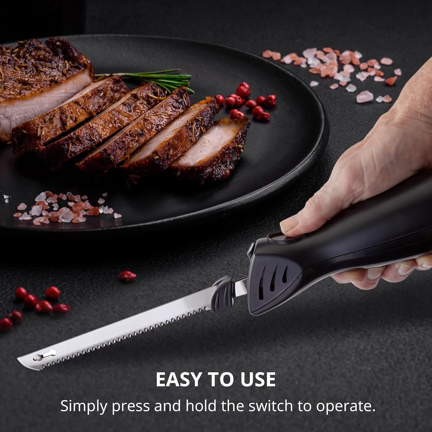 RoyaleGlow Electric Knife with Ergonomic Grip and Fork
