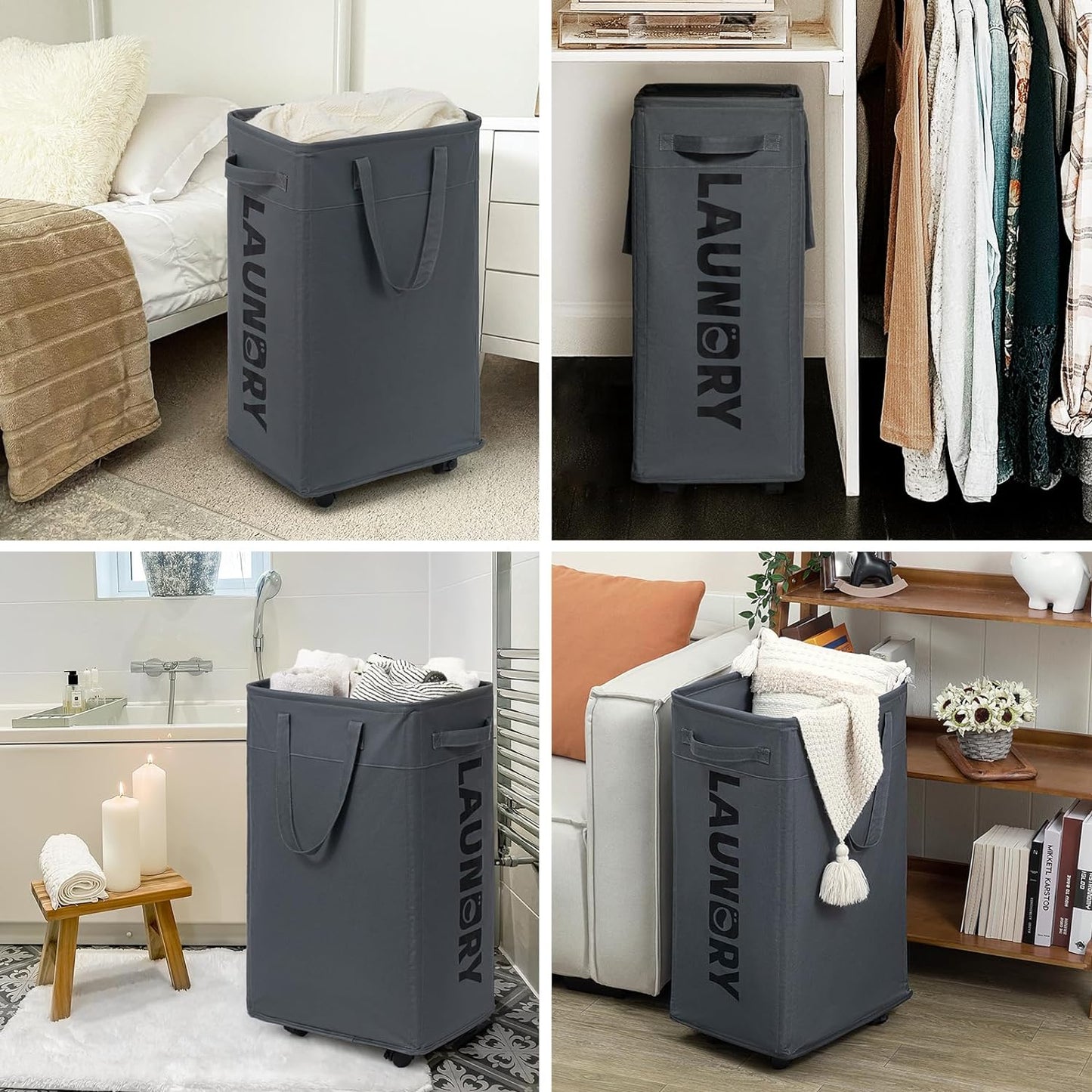 RoyaleGlow 75L Collapsible Large Laundry Basket with Wheels