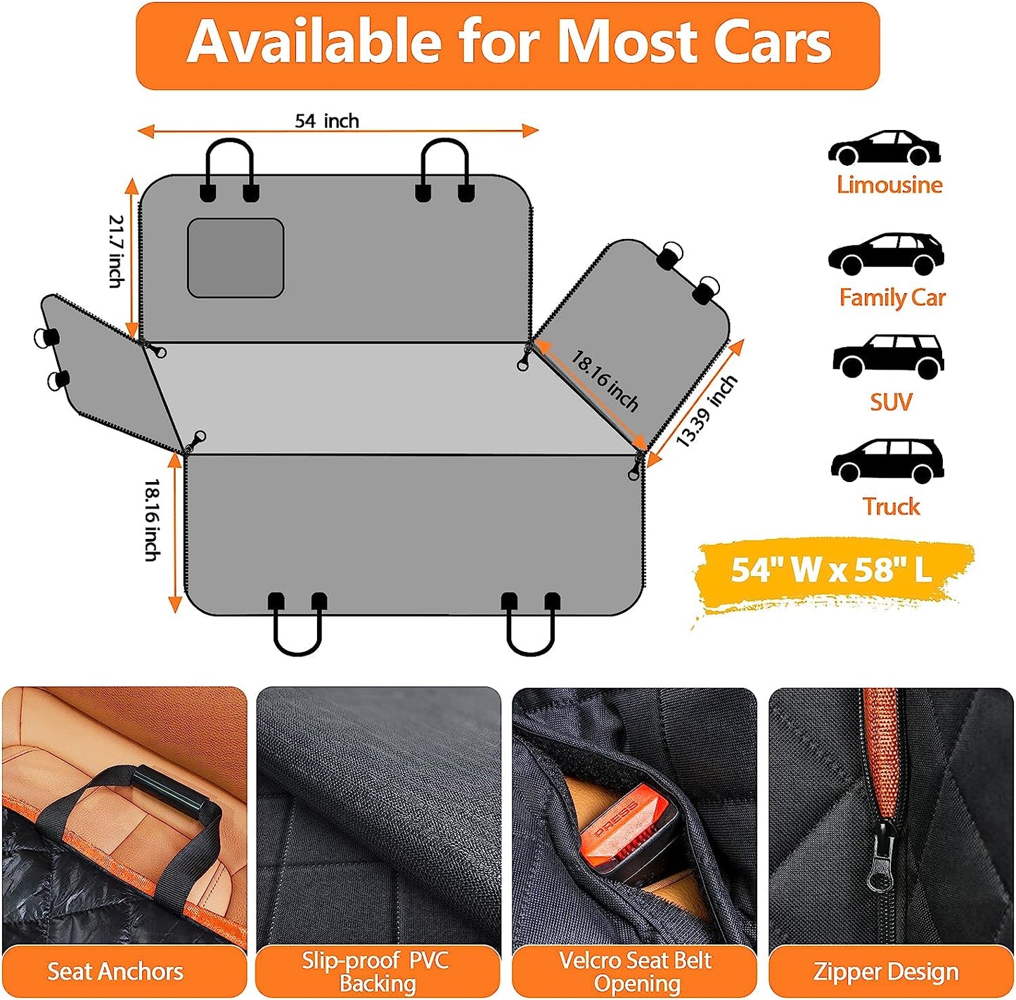 Luxora Dog Car Seat Cover Waterproof Hammock & Bench Style
