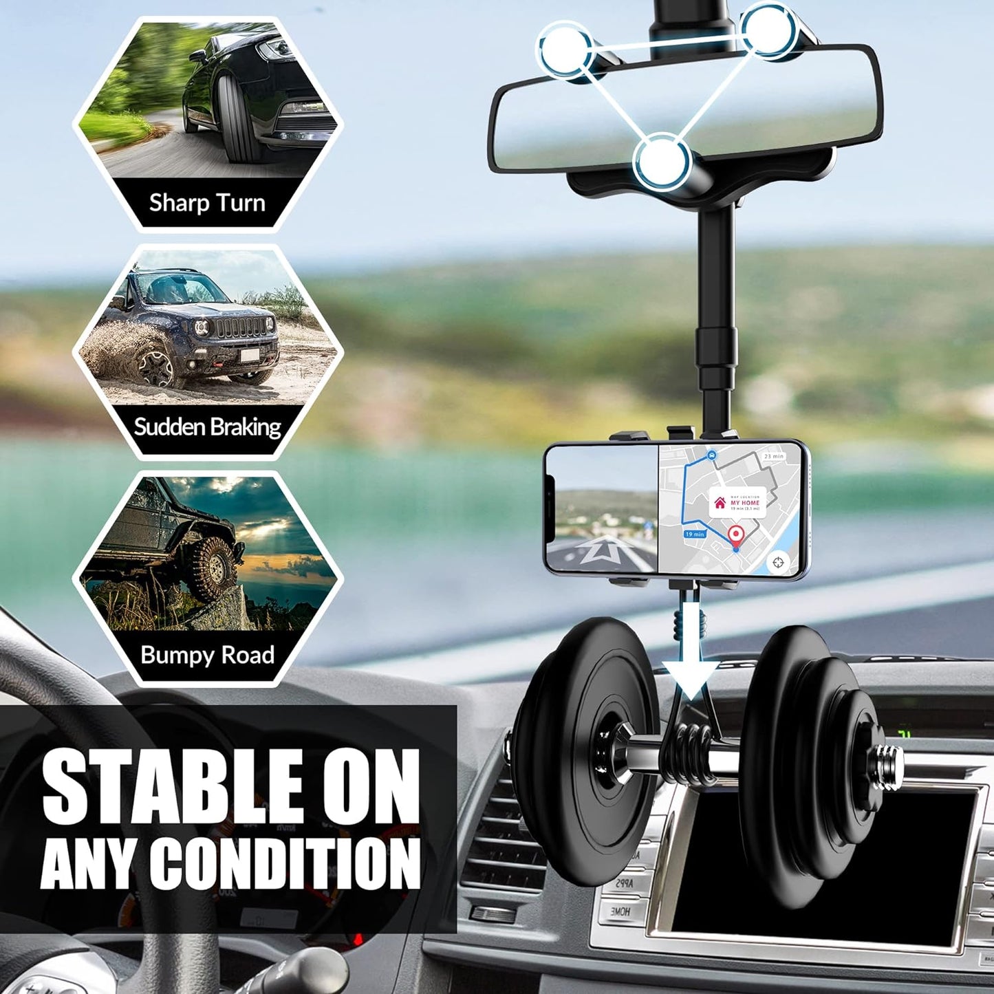 Royaleva Rearview Mirror Phone Holder with 360-Degree Rotation