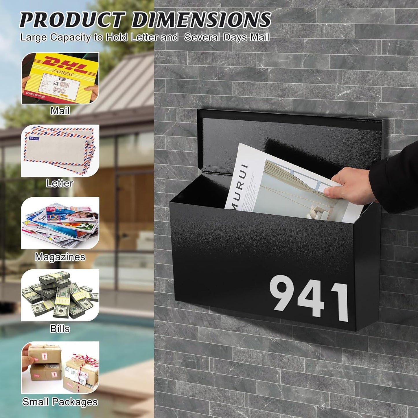 RoyaleGlow Large Capacity Wall-Mount Mailbox for Home