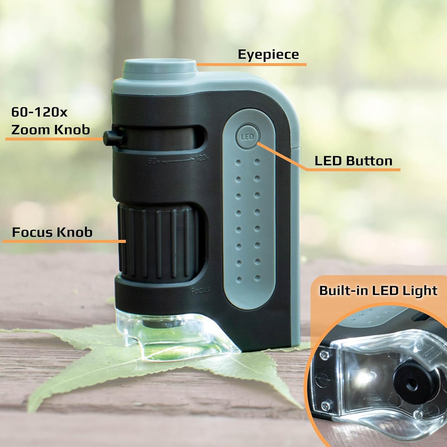 Royaleva Portable Handheld Pocket Microscope 60x-120x Magnification