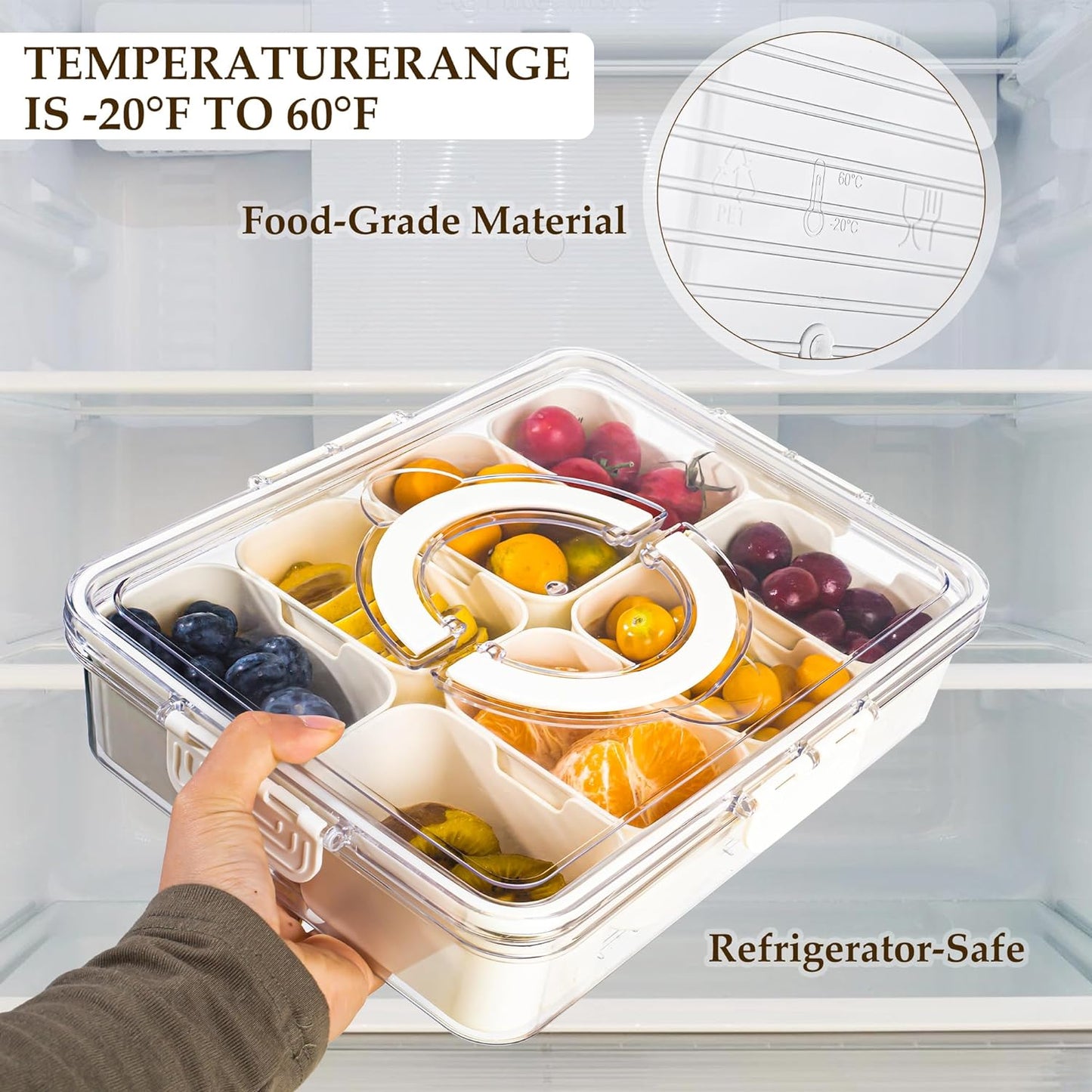Royaleva 8 Compartments Divided Serving Tray With Handle