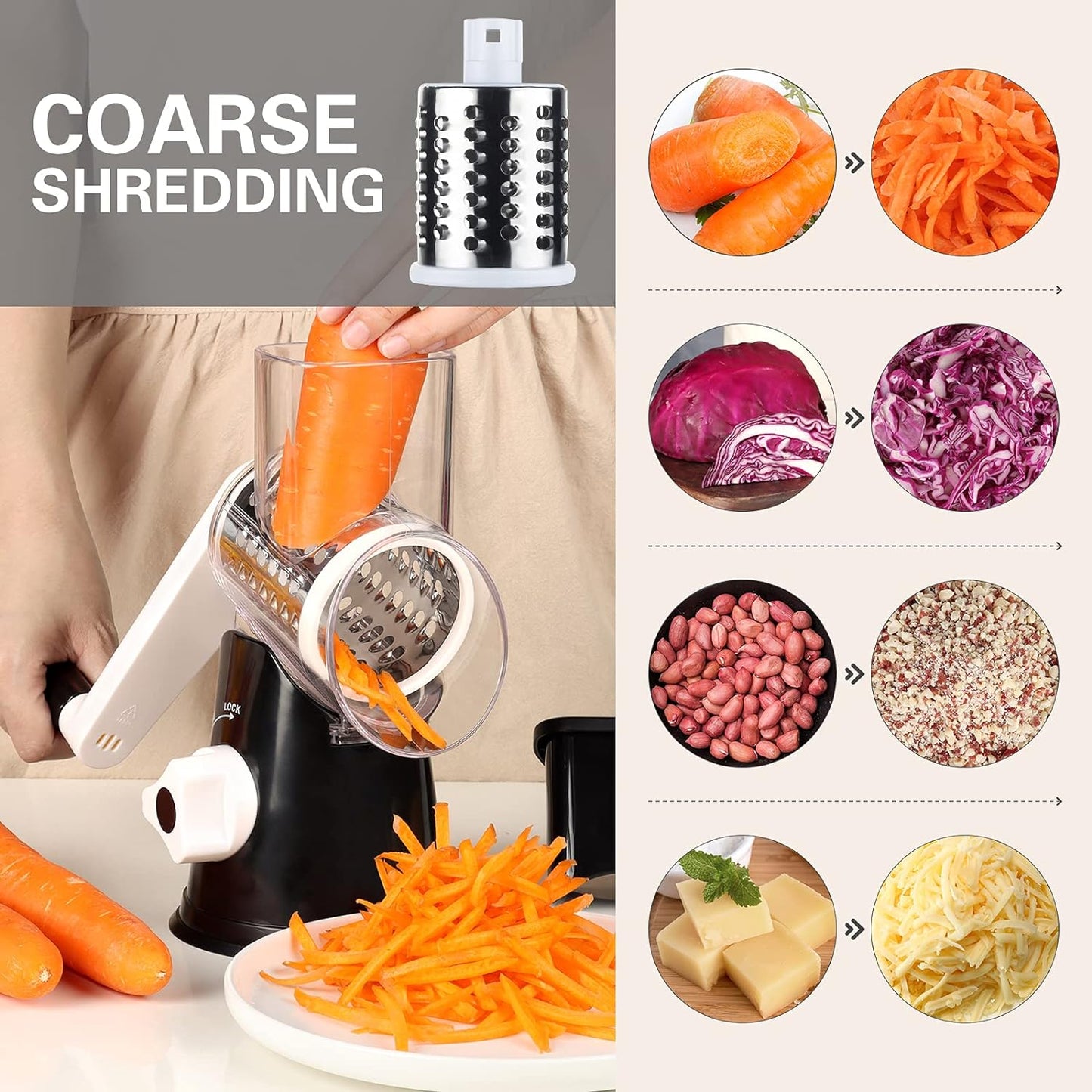 Luxora Rotary Cheese Vegetable Manual Grater for Fast Meal Prep