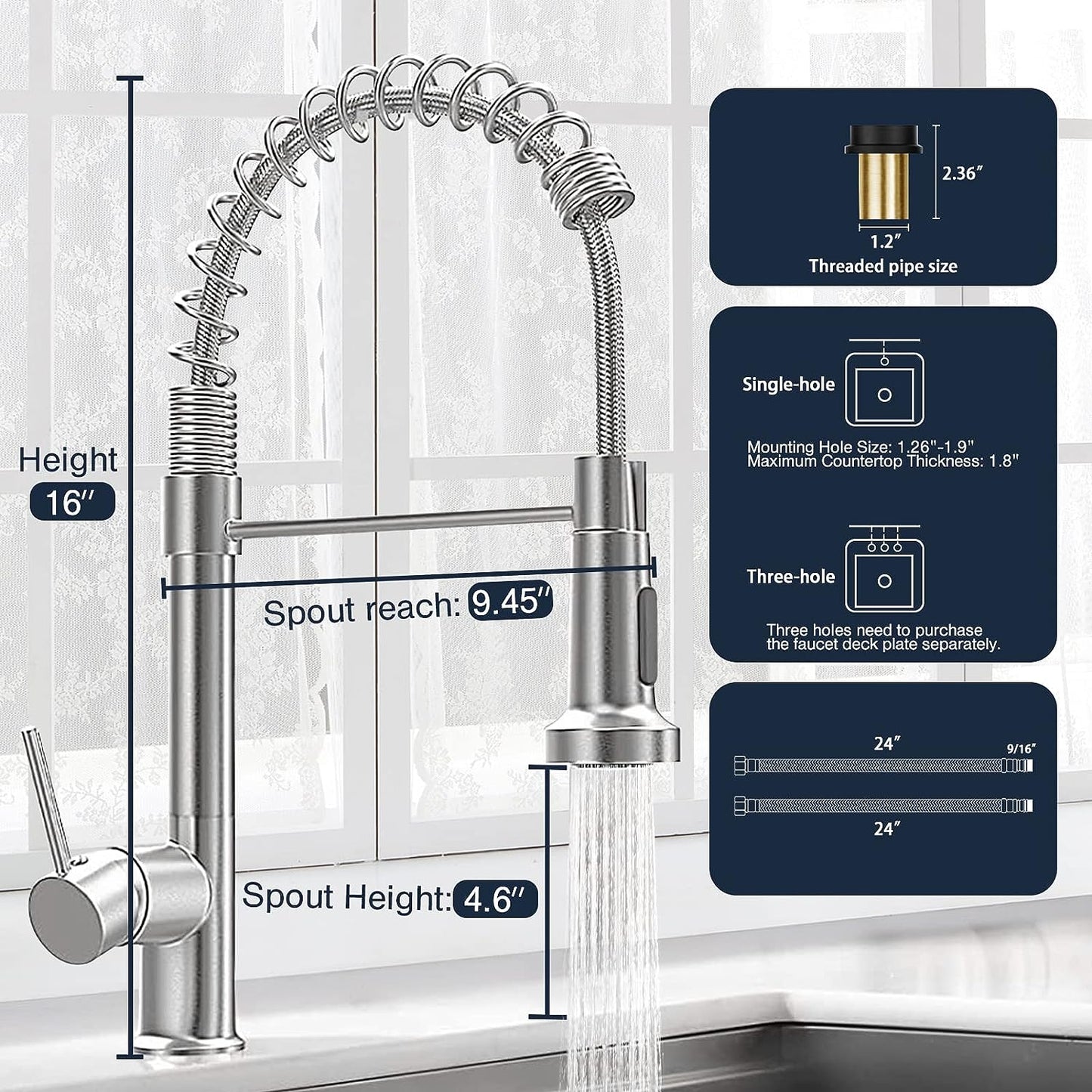 Luxora Single-Hole Spring Kitchen Faucet With Pull-Down Sprayer